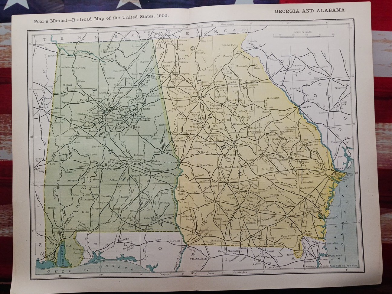 1902 Dated Train Route Map ALABAMA GEORGIA all Railroad Lines Stations 11″×9″