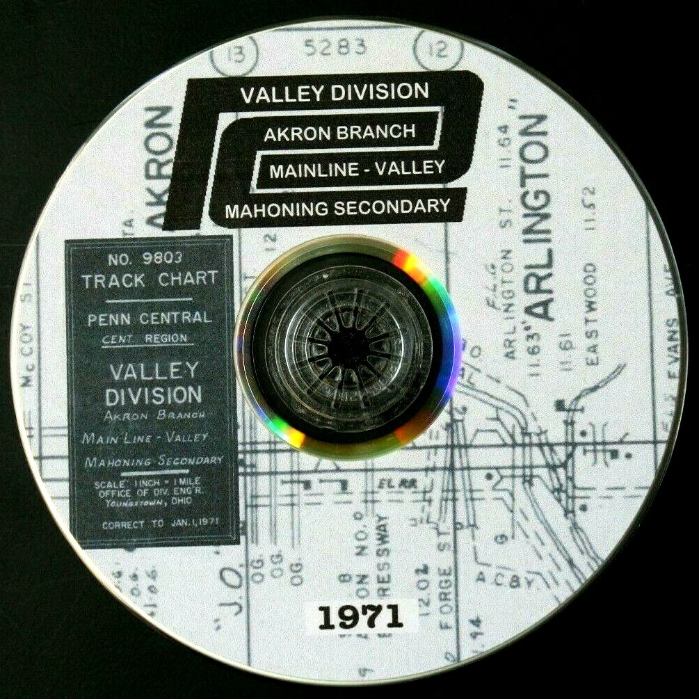 Penn Central 1971 Valley Main, Akron Br Mahoning Sec.Track Chart PDF Page on DVD