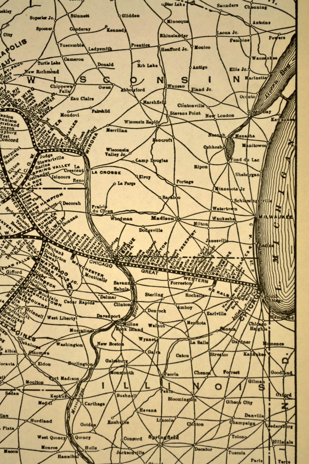 1939 CHICAGO GREAT WESTERN Railroad Map Railway Omaha Minneapolis Antique