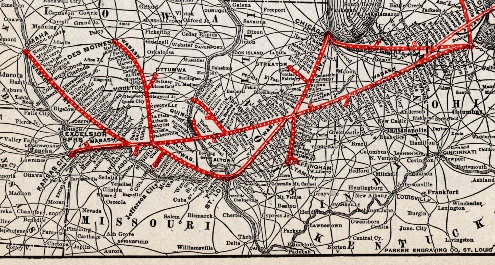 1931 Antique Wabash Railroad Map Vintage Wabash Railway Map #1950