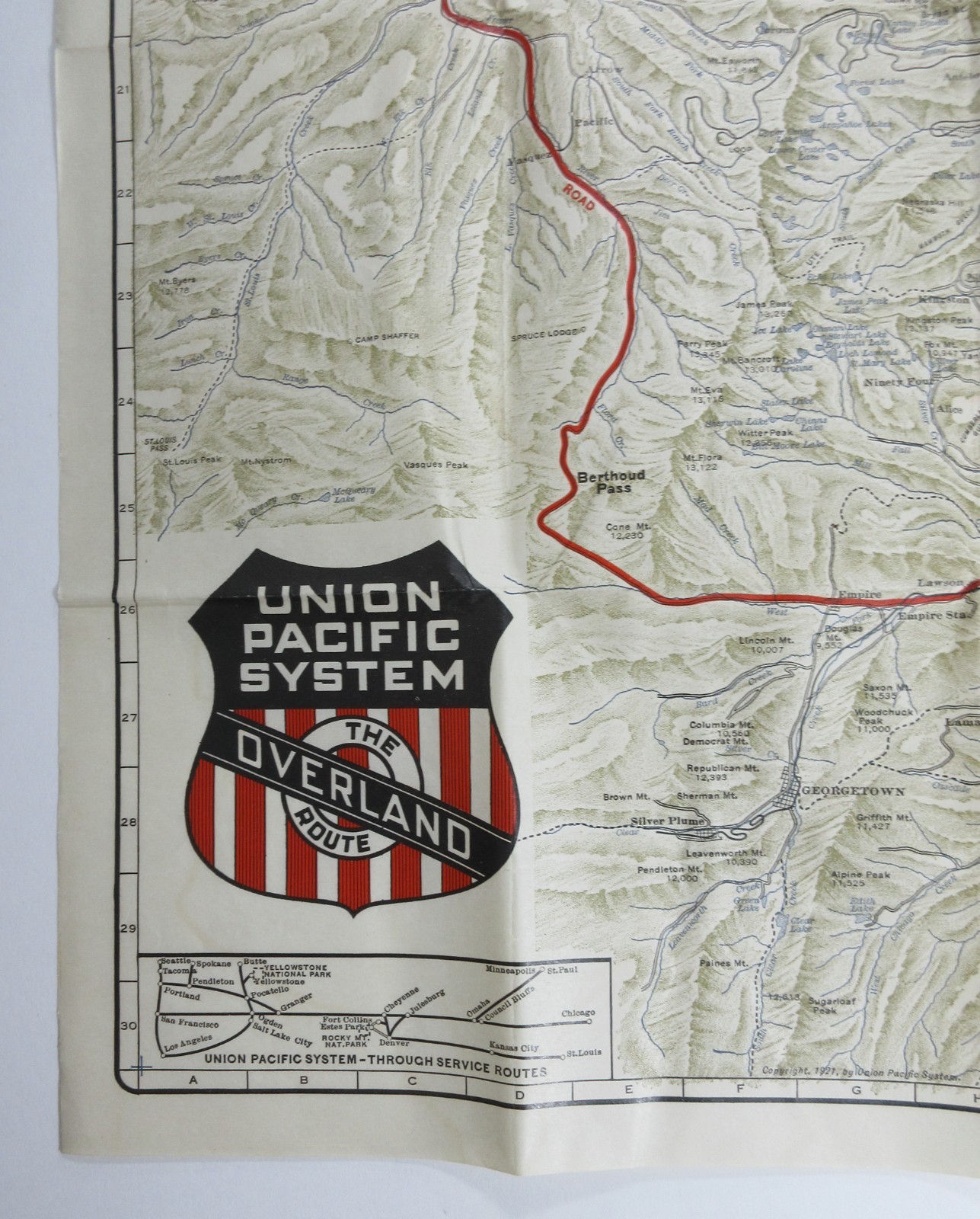 Union Pacific Railroad Topographical Map Colorado Rocky Mountain Estes Park 1921