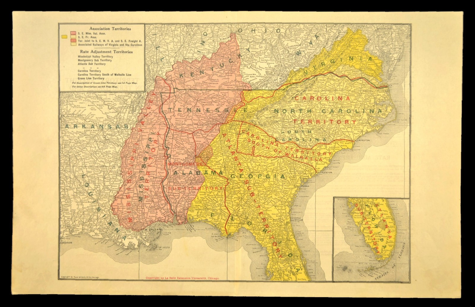 Southeast United States Map Railroad Freight Association Territories circa 1919