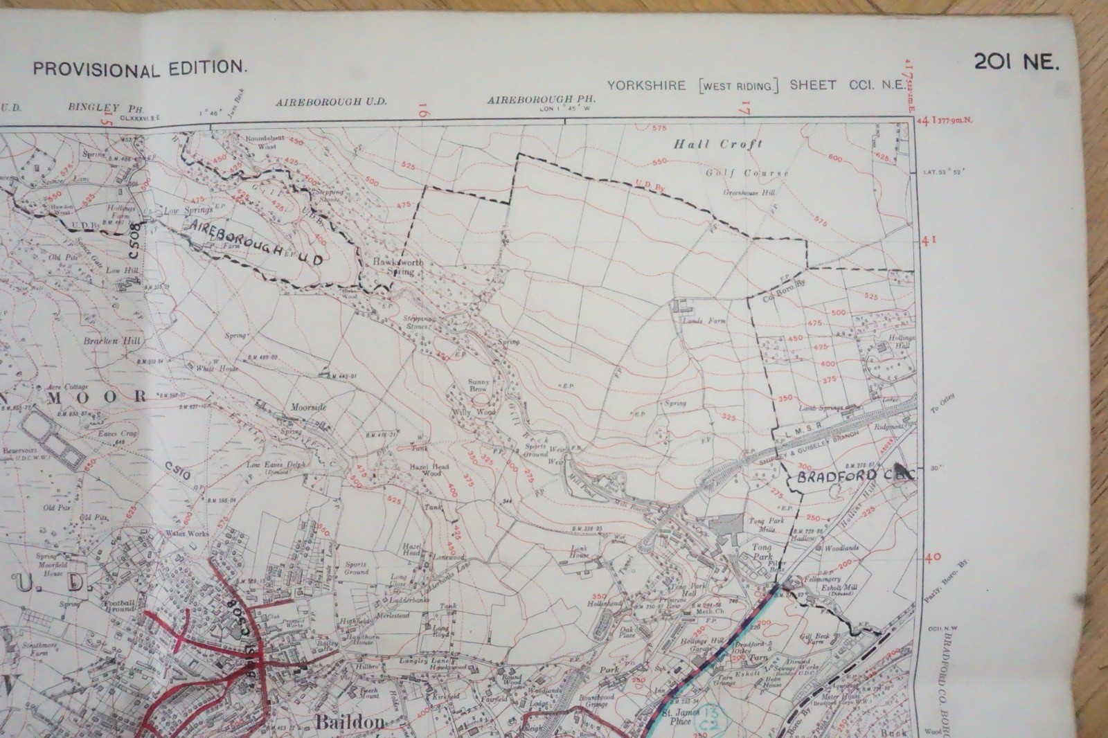 1938 Baildon Bradford Yorkshire LMS Railway OS Linen Map Ref 37 *