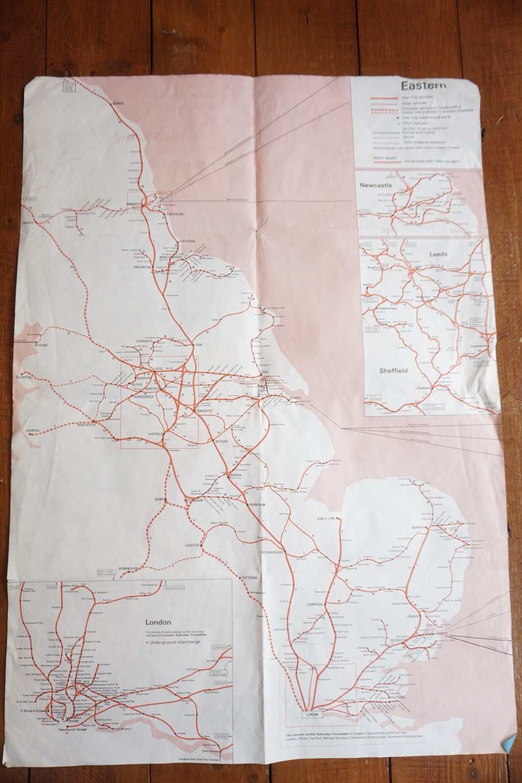 Jan 1972 British Rail Passenger Network Railway Map Eastern Region