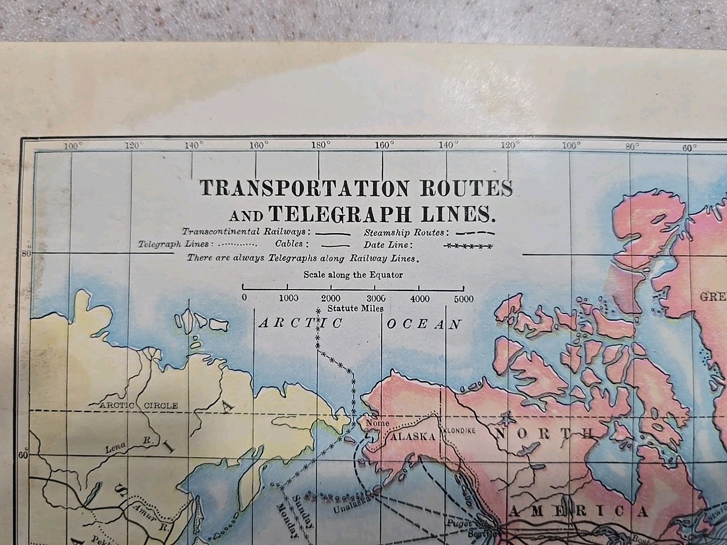 1914 Transportation Routes & Telegraph Lines World Map Color Book Plate