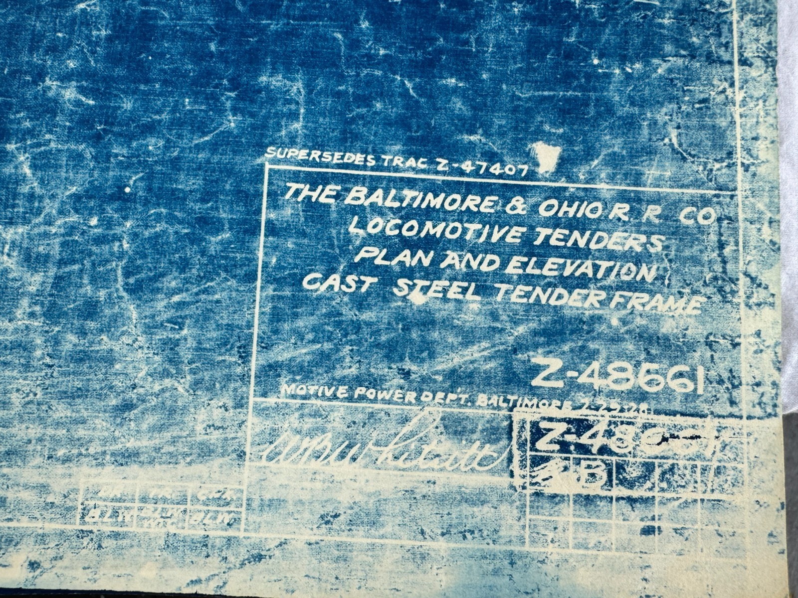 BLUEPRINT 1930 BALTIMORE OHIO RAILROAD Co Original Train Tender Tank 72 X 30″