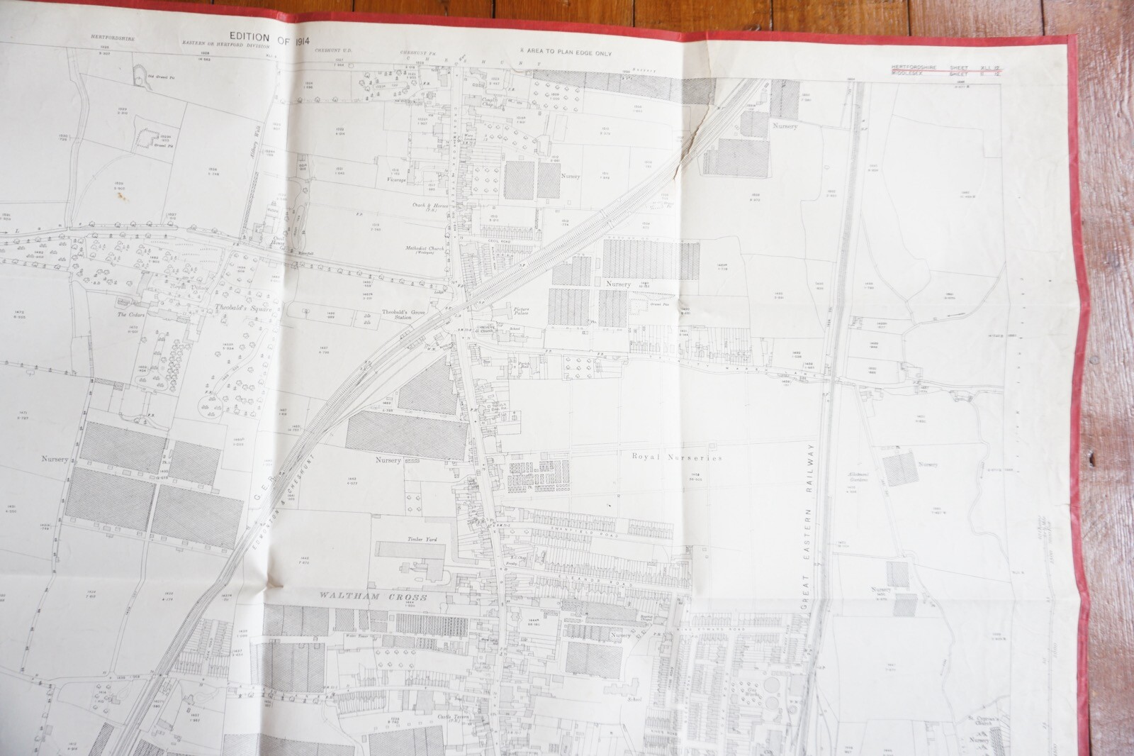 1914 Waltham Cross Tramway GER London OS Railway Map