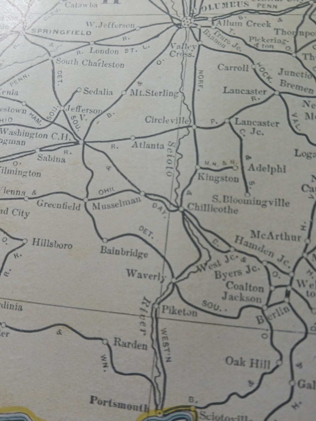 1906 Dated Train Route Map OHIO all Railroad Lines Stations Towns 11″×9″
