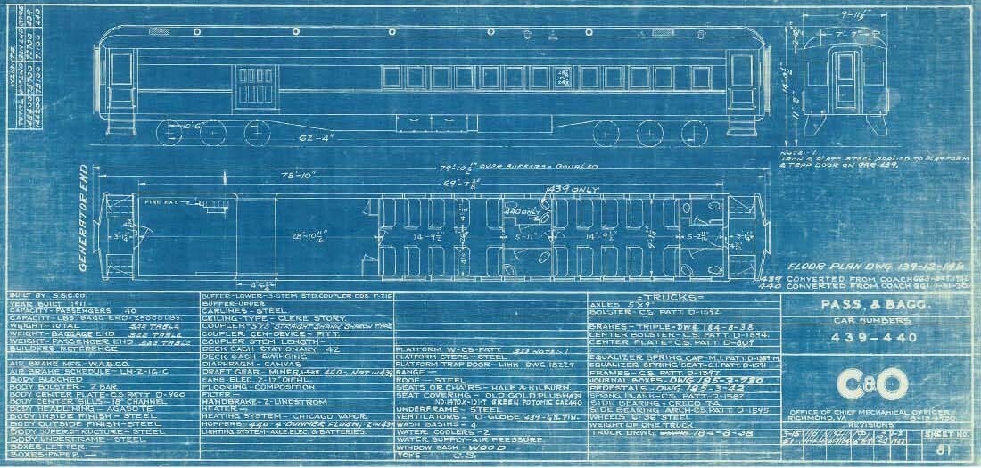Chesapeake & Ohio 1950’s Passenger Car Diagrams & Data PDF Pages on DVD
