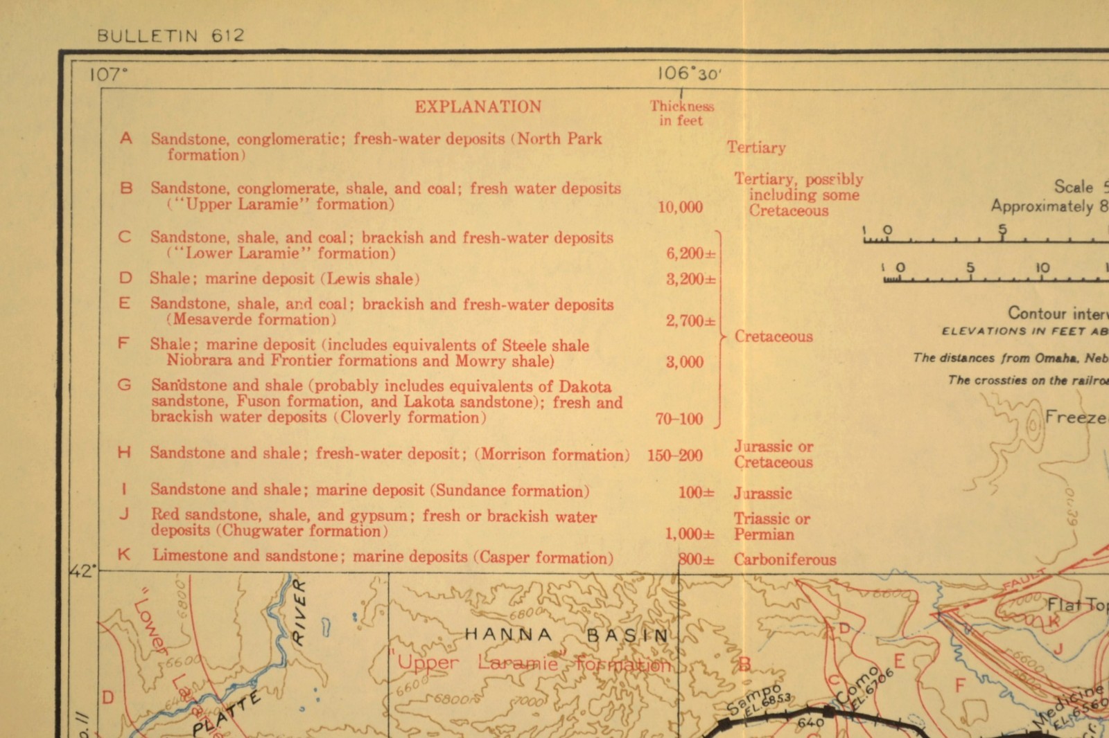 Antique Union Pacific Railroad Map Fort Steele Overland Trail Hanna Wyoming