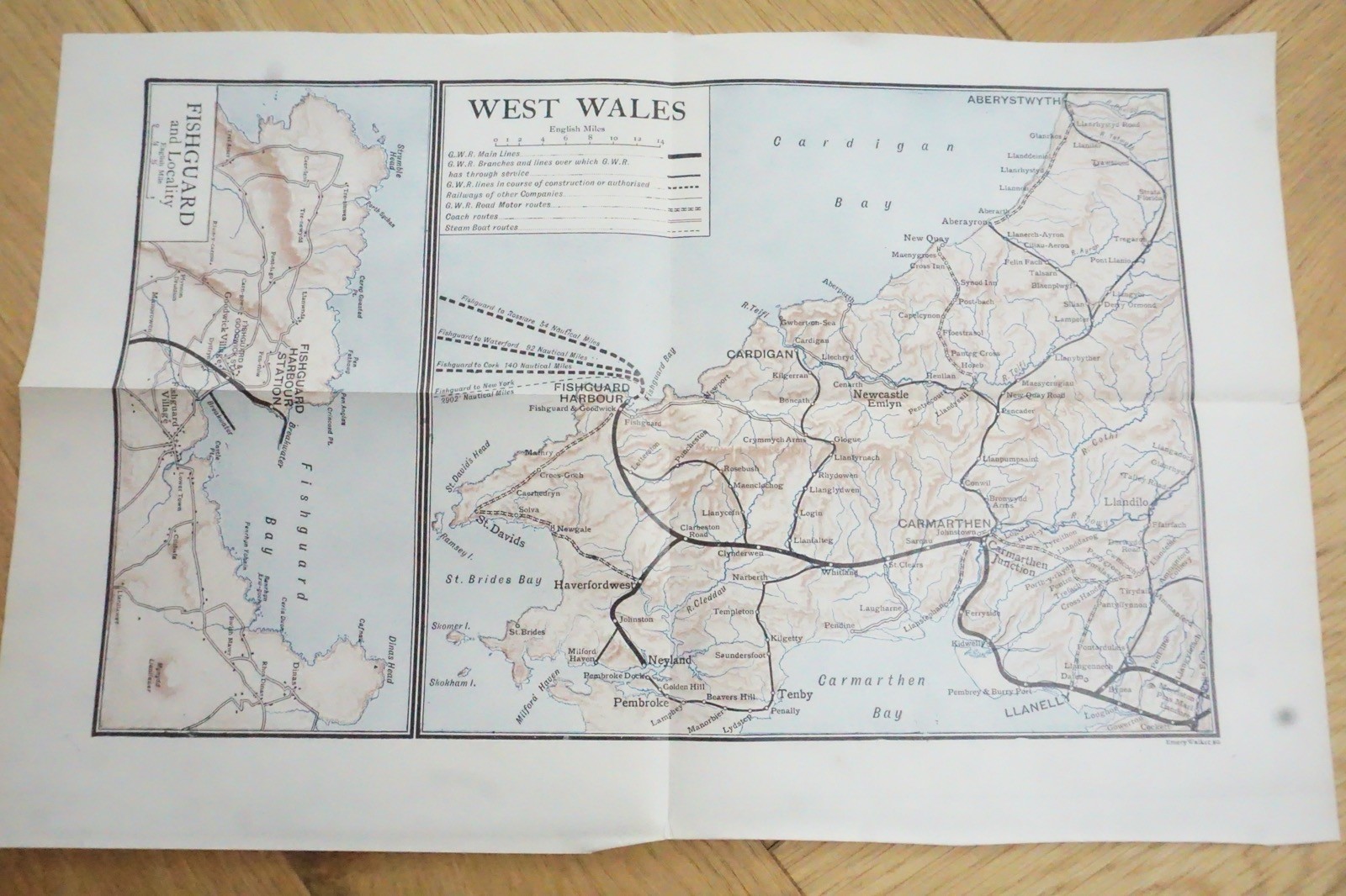 1913 GWR West Wales & Fishguard Original Railway Map