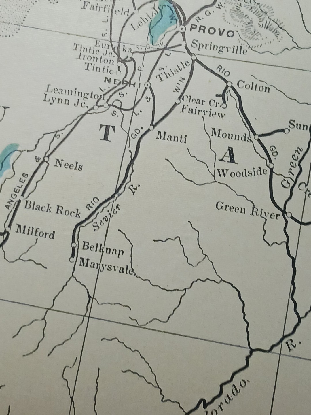 ~1906 Train Route Map COLORADO Utah ARIZONA New Mexico all Railroad Lines 11×9″