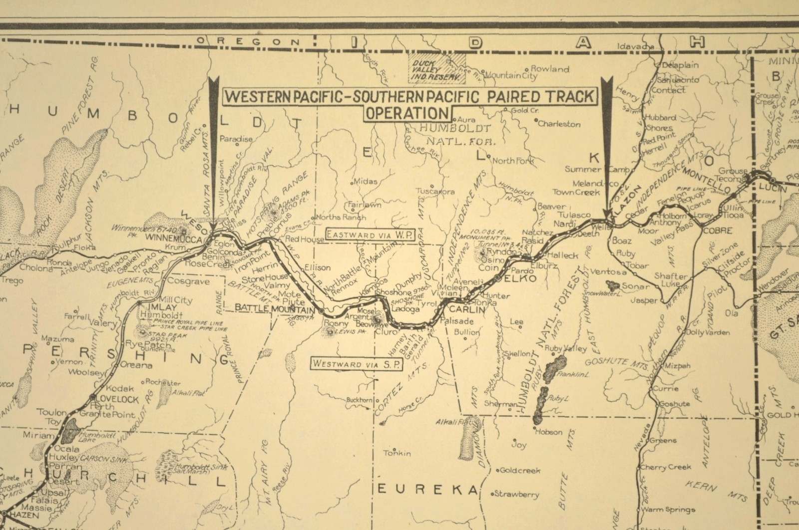 ca 1945 Southern Pacific Railroad Map Salt Lake Division Lucin Cutoff Crossing