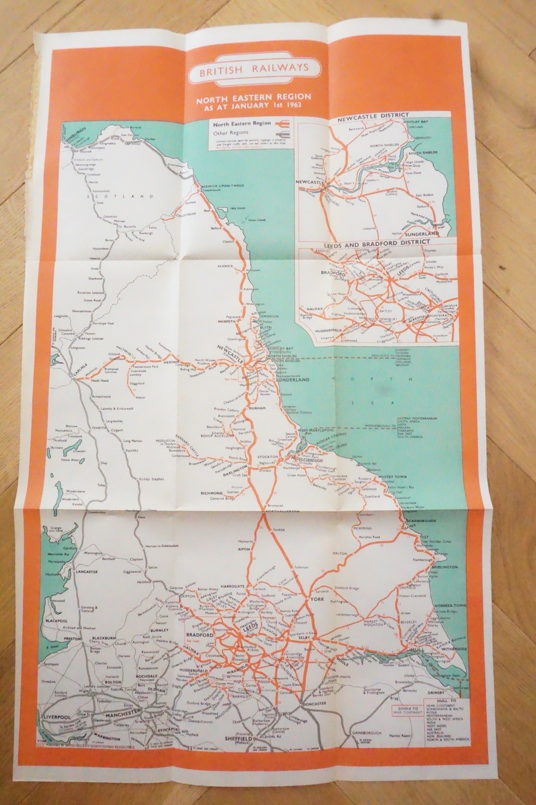 1960 British Rail North Eastern Region Passenger Network Railway Map VGC
