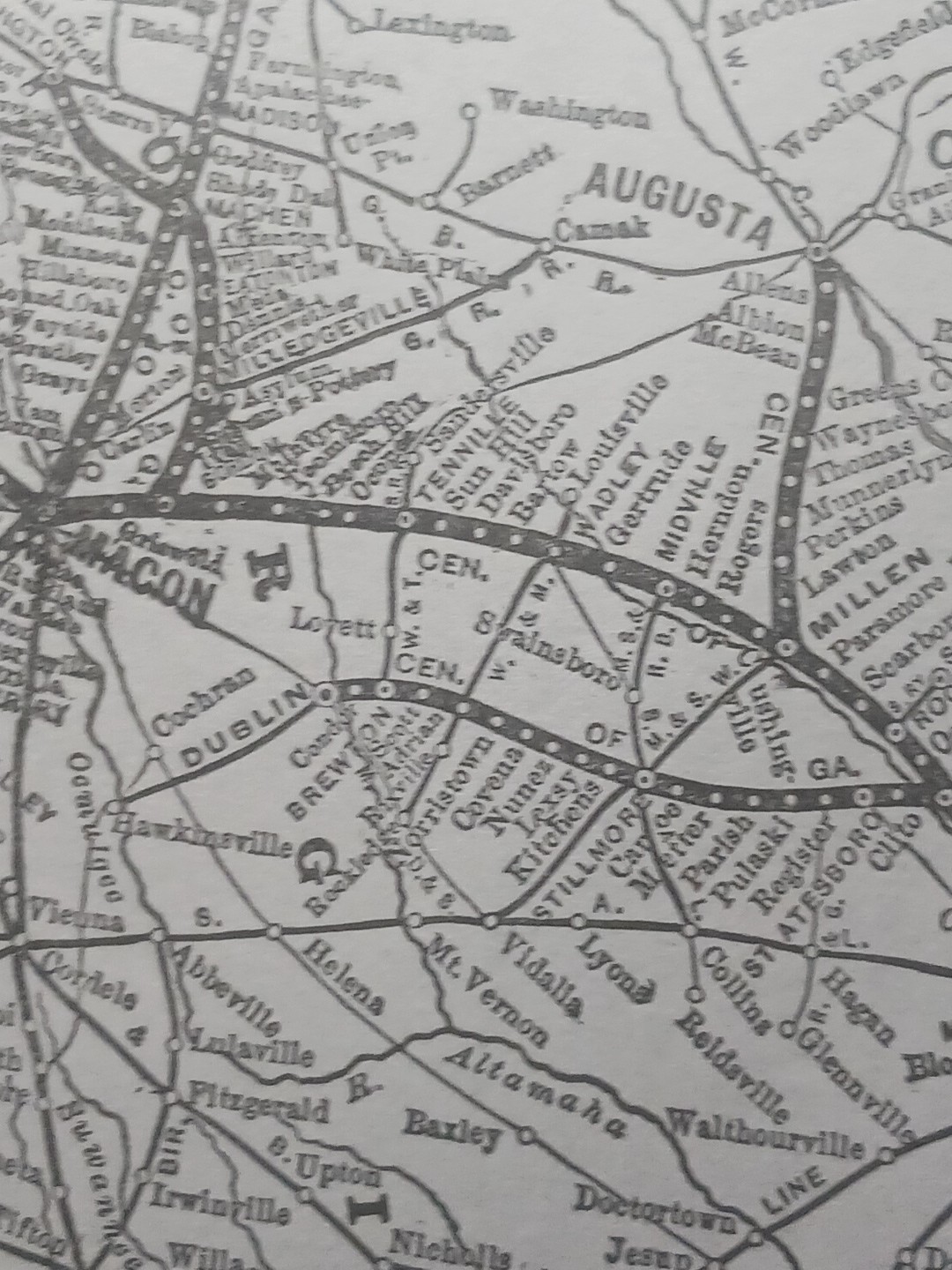 ~1906 Railroad Train Route Map CENTRAL OF GEORGIA RAILWAY all Lines Stations