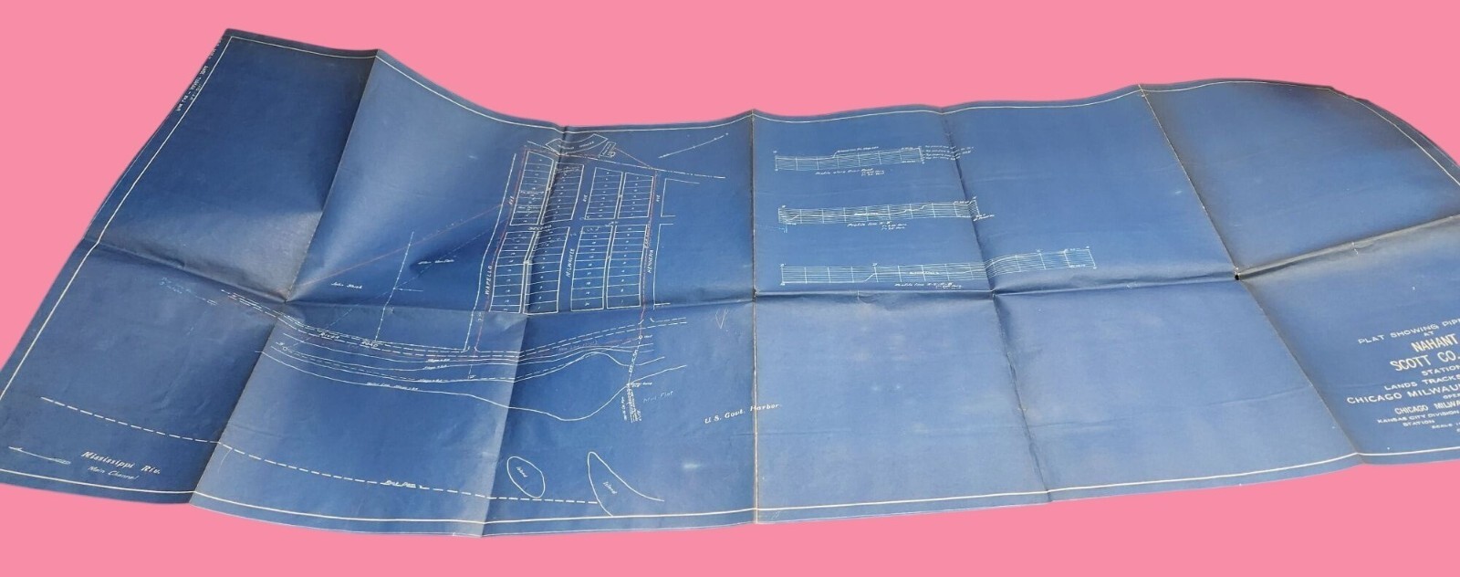 Vintage 1925 Chicago Milwaukee & St. Paul Railway Blueprint Map Nahant IA