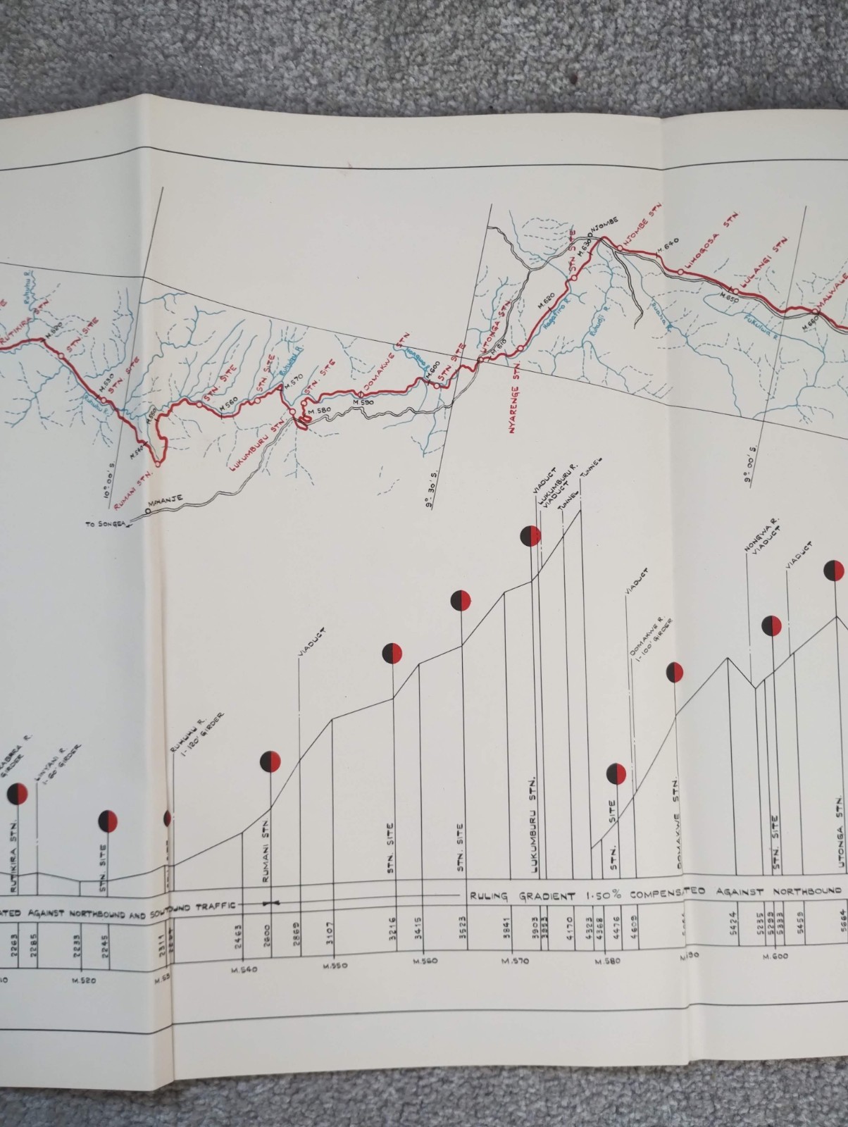 1952 Original East African Railways Map of Route: Ngaka to Makumbako (Tanzania)