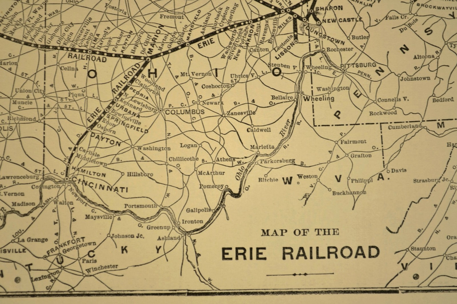 ca 1925 ERIE Railroad Map Railway Marion Ohio Cincinnati Cleveland Antique