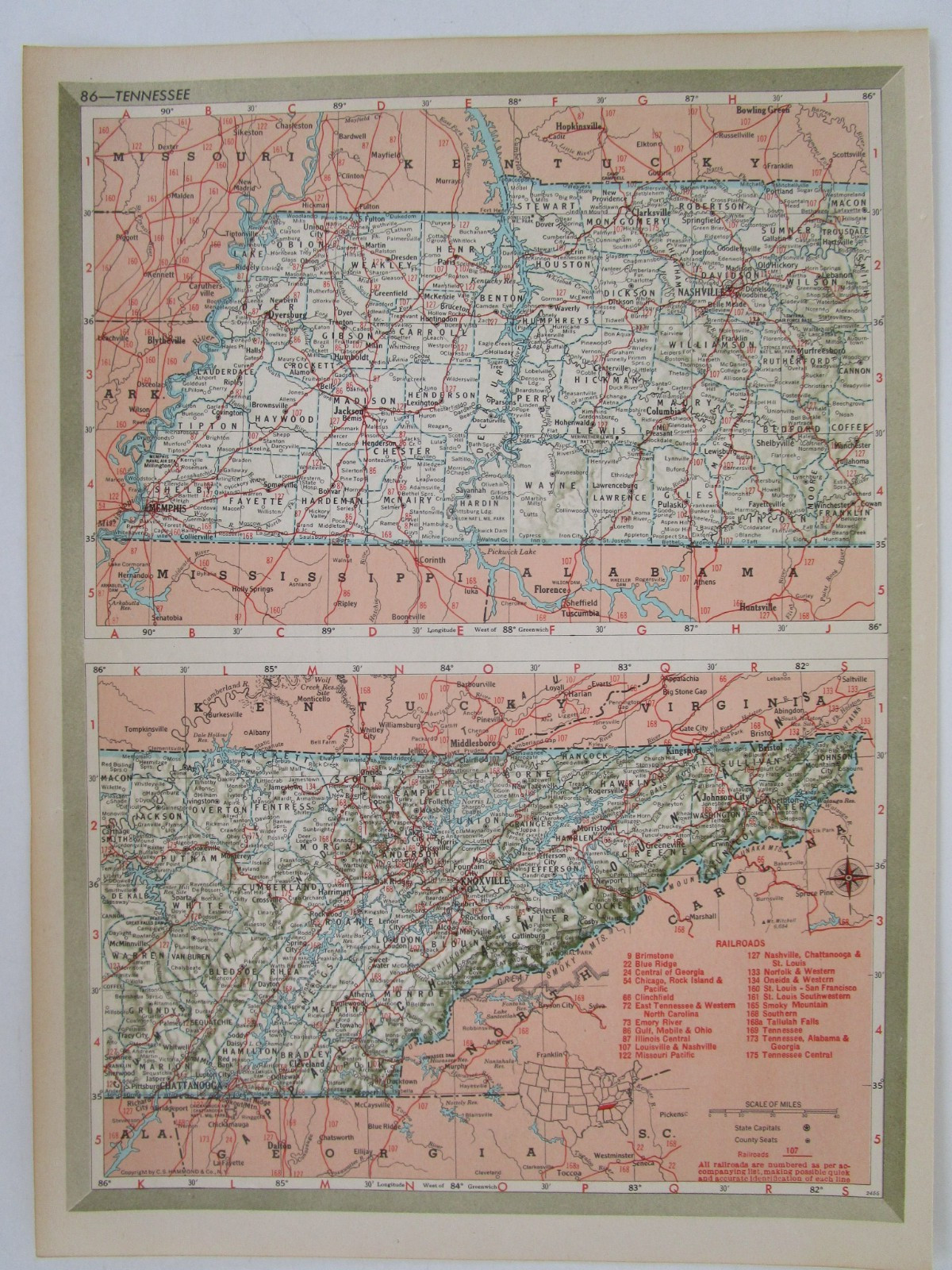 SD TN Vtg 1950 SOUTH DAKOTA RAILROAD Map. CB&Q, C&NW, SOO, GN, IC or TENNESSEE