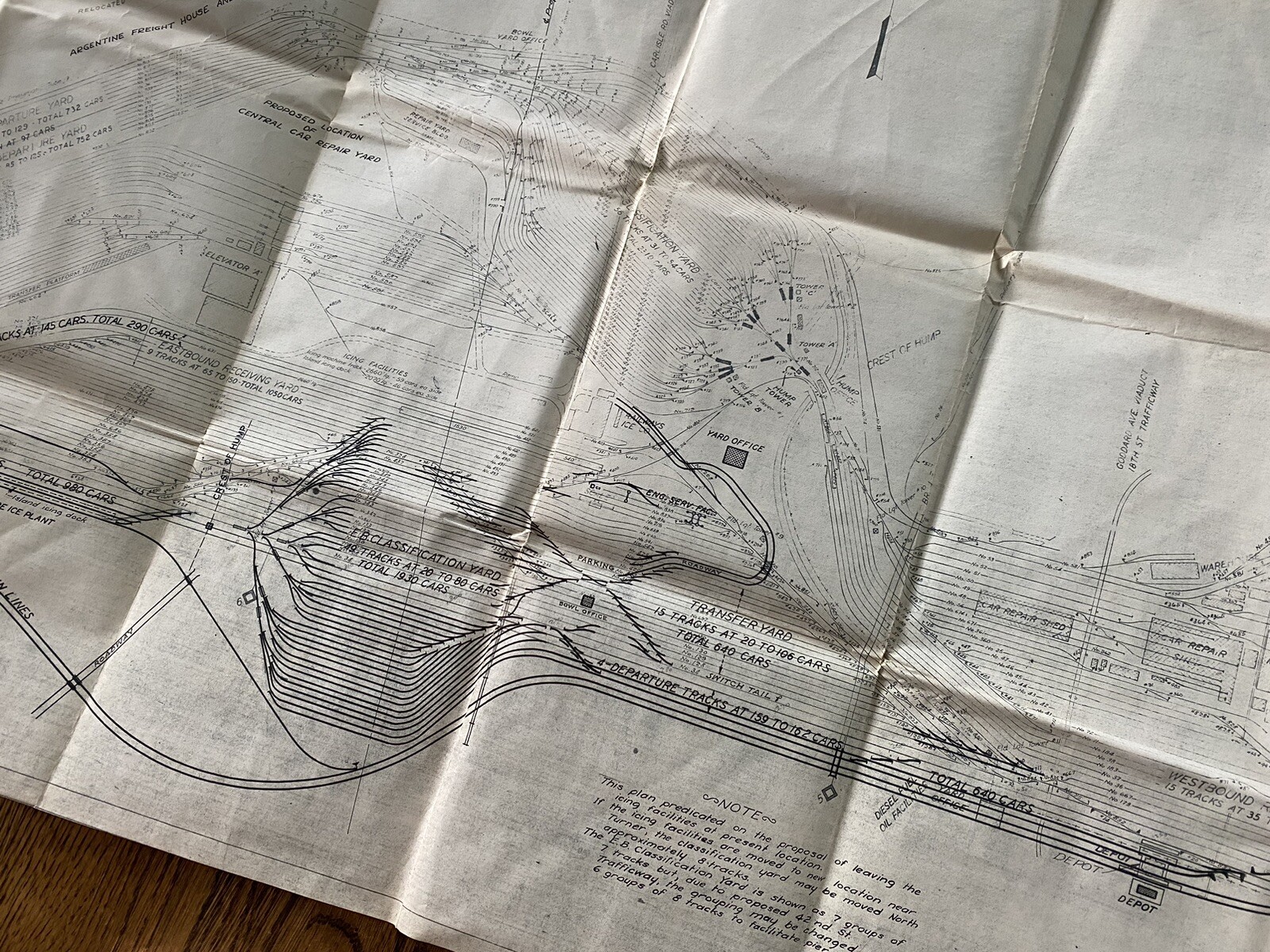 1940s/50s AT&SF Santa Fe Railway Argentine Kansas Railyard Railroad Map Lot RARE