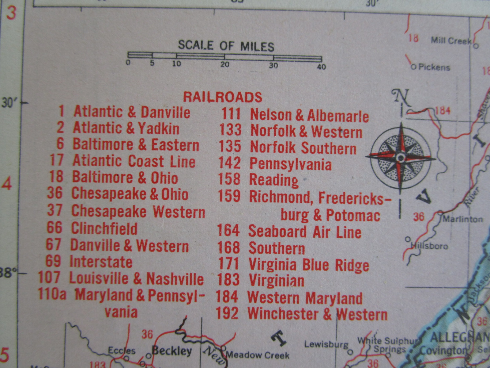 VA VT 1951 VIRGINIA RAILROAD Map NELSON & ALBEMARLE RR or VERMONT, RUTLAND RR