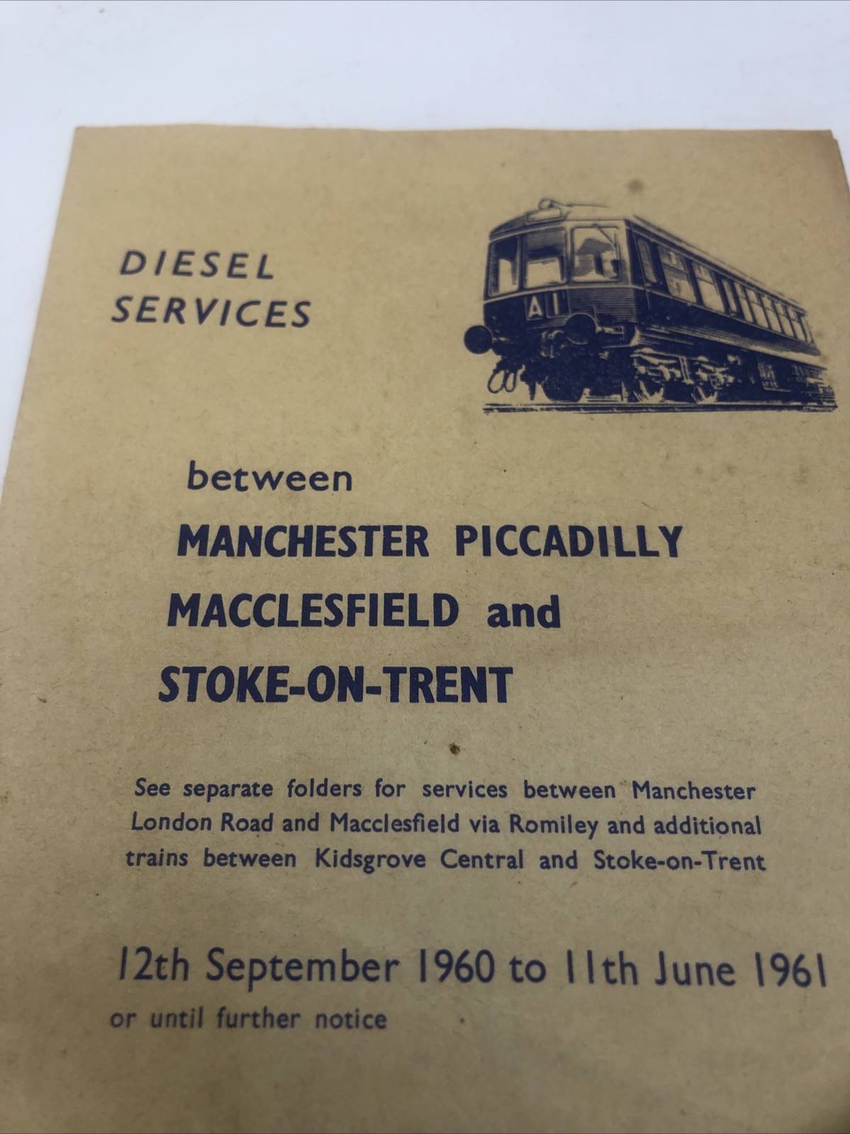 1960 British Railways Diesel Service Timetable Manchester , Picca , Macclesfield