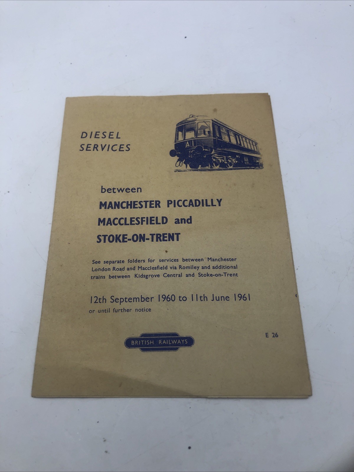 1960 British Railways Diesel Service Timetable Manchester , Picca , Macclesfield