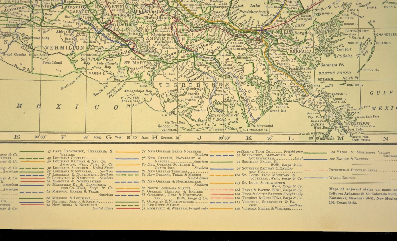 1914 Antique LOUISIANA Railroads Map ORIGINAL Atlas Map Texas & Pacific DATED