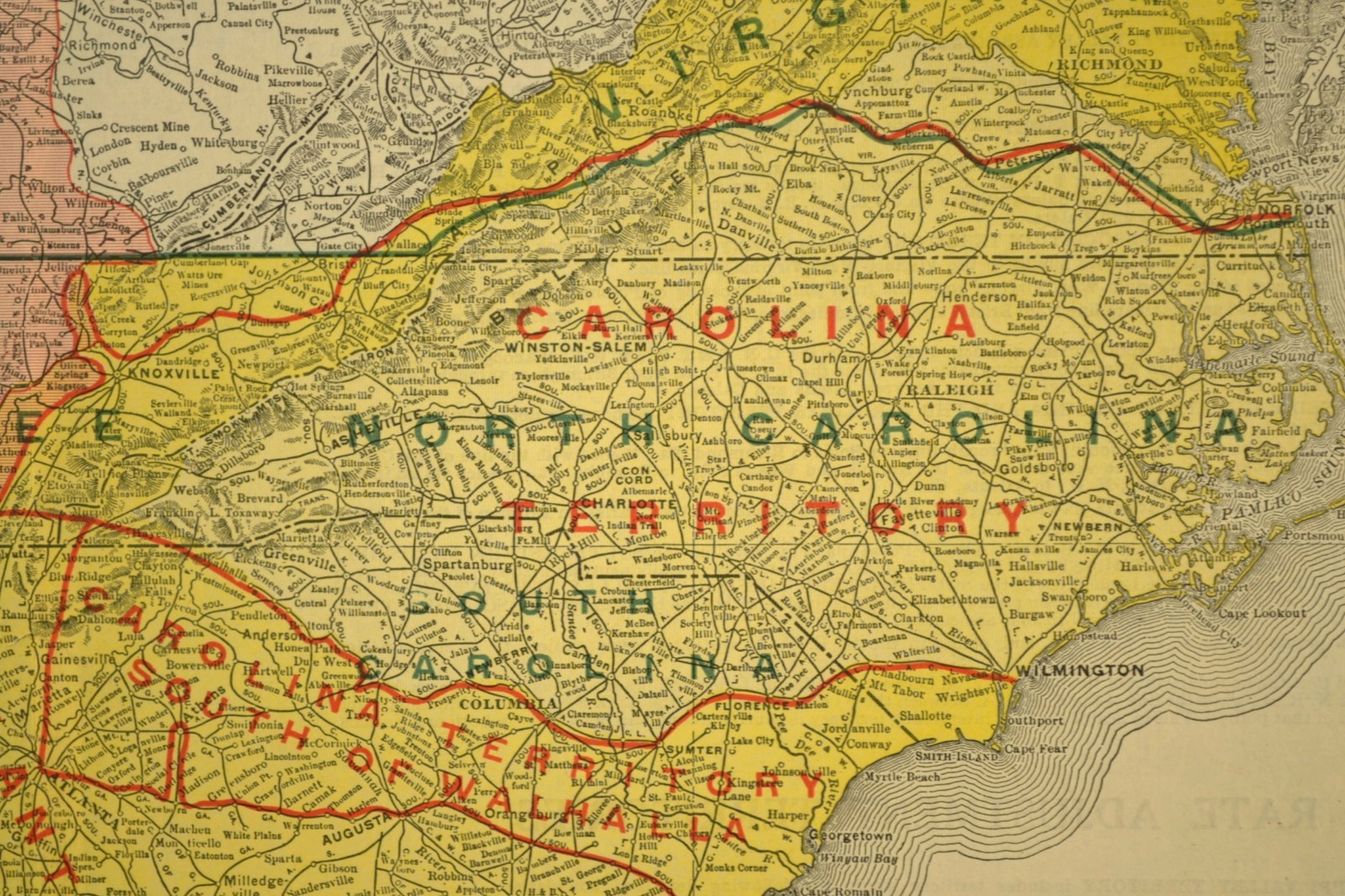Southeast United States Map Railroad Freight Association Territories circa 1919