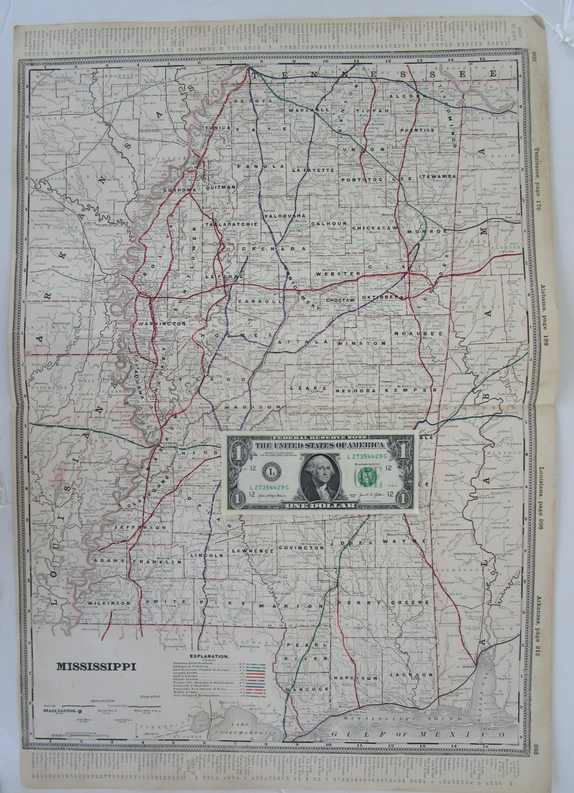 ANTIQUE MS 1891 MISSISSIPPI RAILROAD Map. Cram. NEW ORLEANS NORTHEASTERN RR