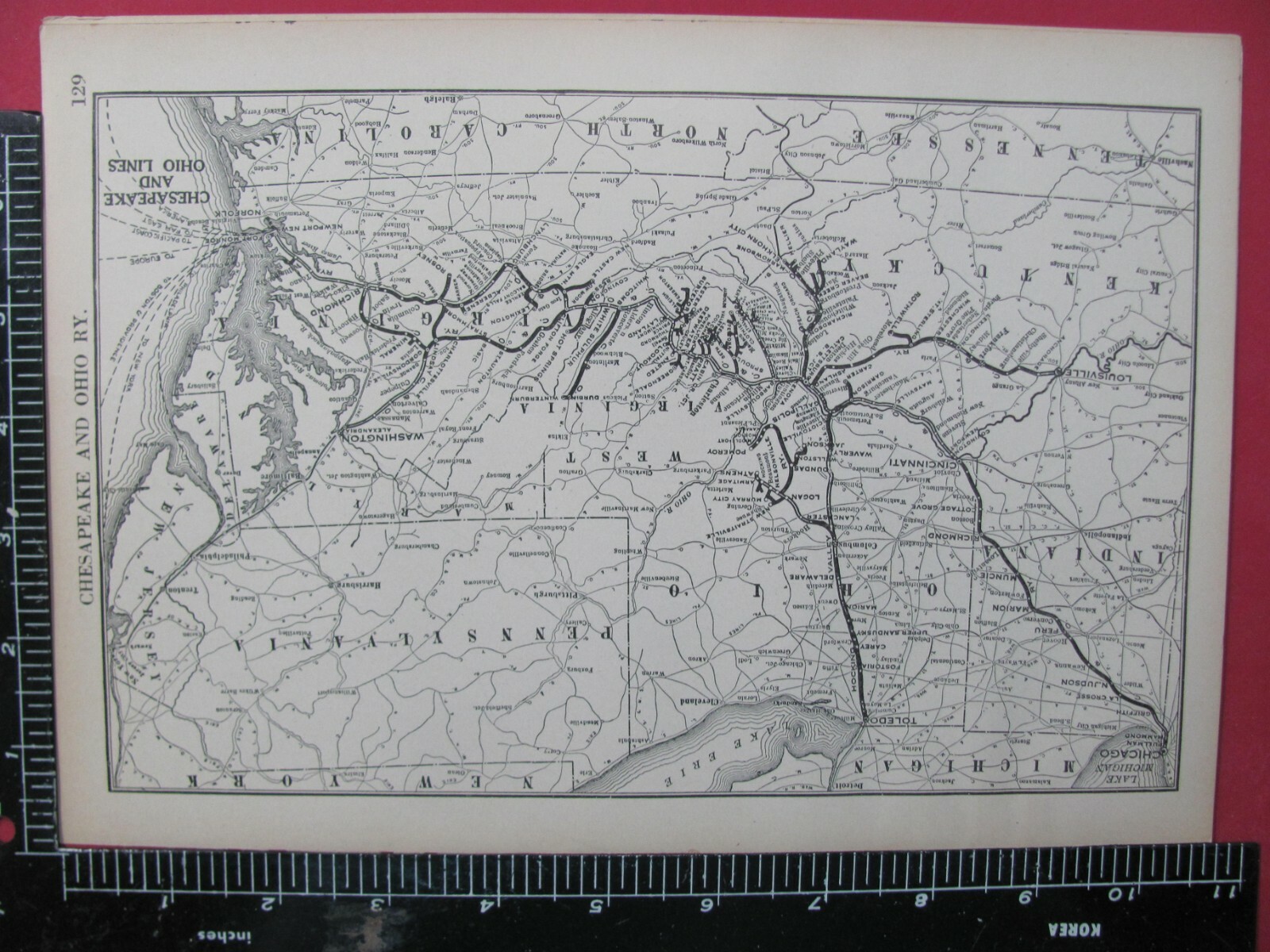 CHESAPEAKE & OHIO 1925 SYSTEM MAP ROUTES CONNECTING RRs