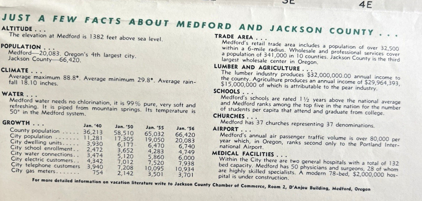 MEDFORD & JACKSON Co. OREGON 1956 Recreation & Street Maps POPULATION #’s 9E