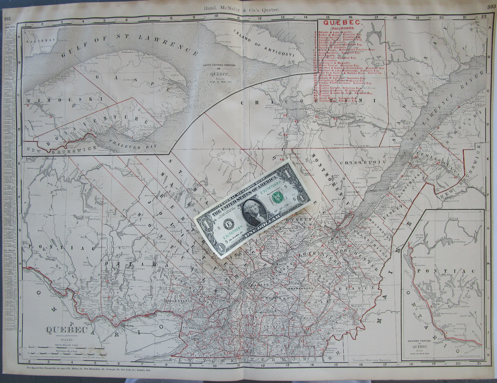 Lg 1901 CANADA QUEBEC RAILROAD Map McN Business CARILLON & GRENVILLE RR. B&M