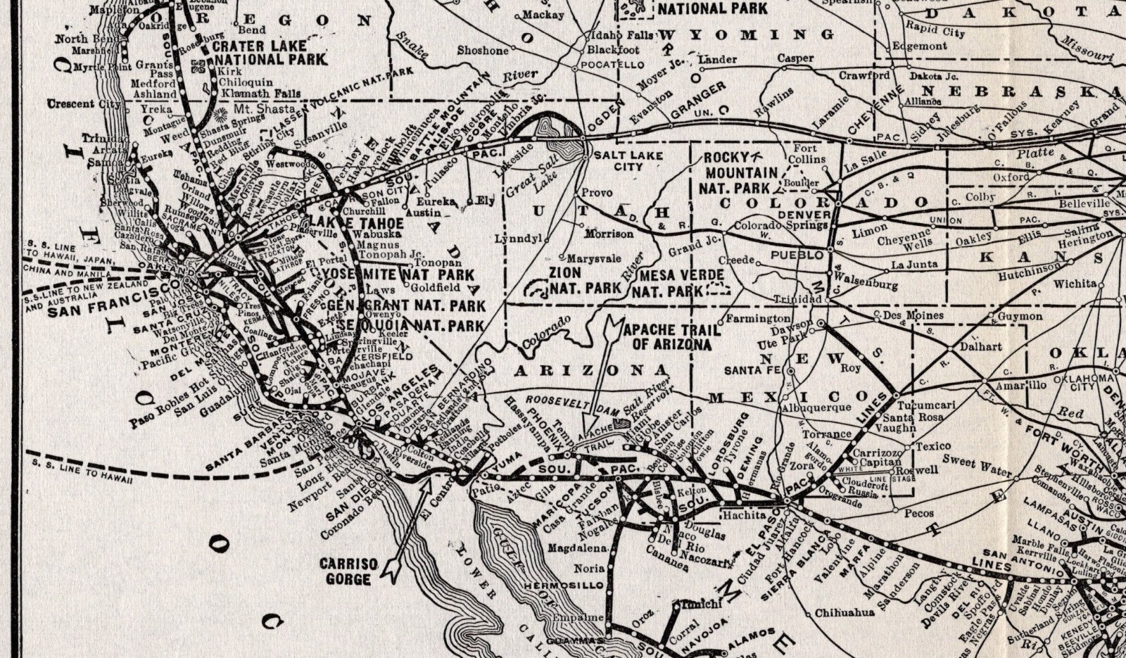 1925 Antique SOUTHERN PACIFIC RAILROAD Map Vintage Railway Map Wall Decor 1489