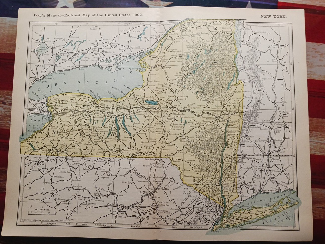 1902 dated Train Route Map NEW YORK All Railroad Lines Stations Towns 11″×9″