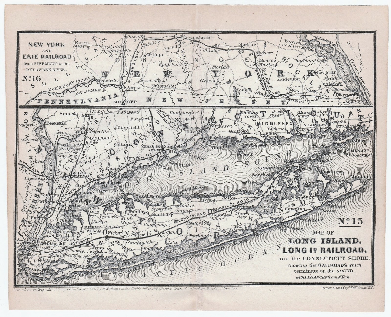 RARE Engraved Map Long Island Railroad New