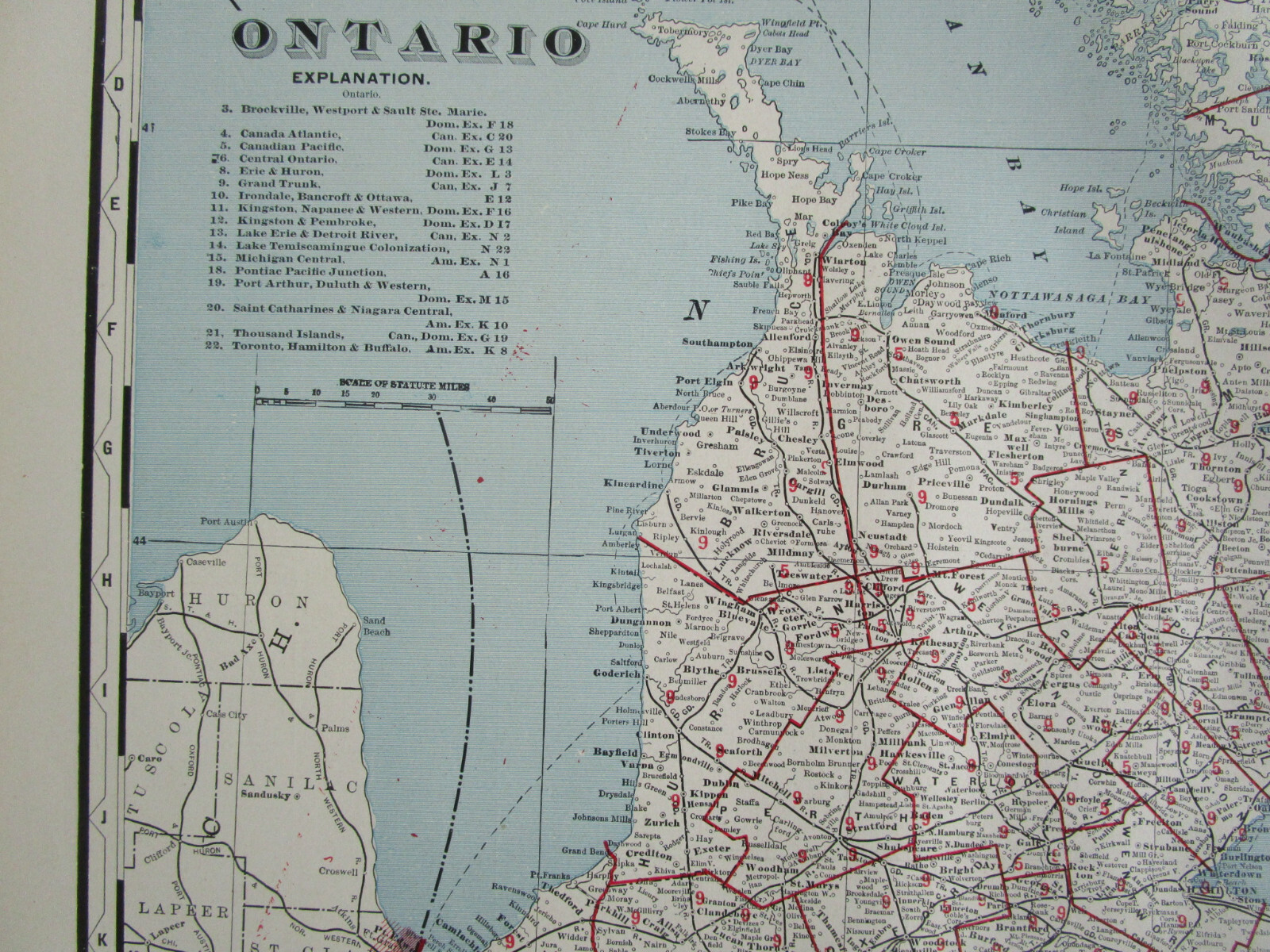 CANADA 1895 ONTARIO RAILROAD Map Cram ~ AS IS ~ PONTIAC PACIFIC JCT RR
