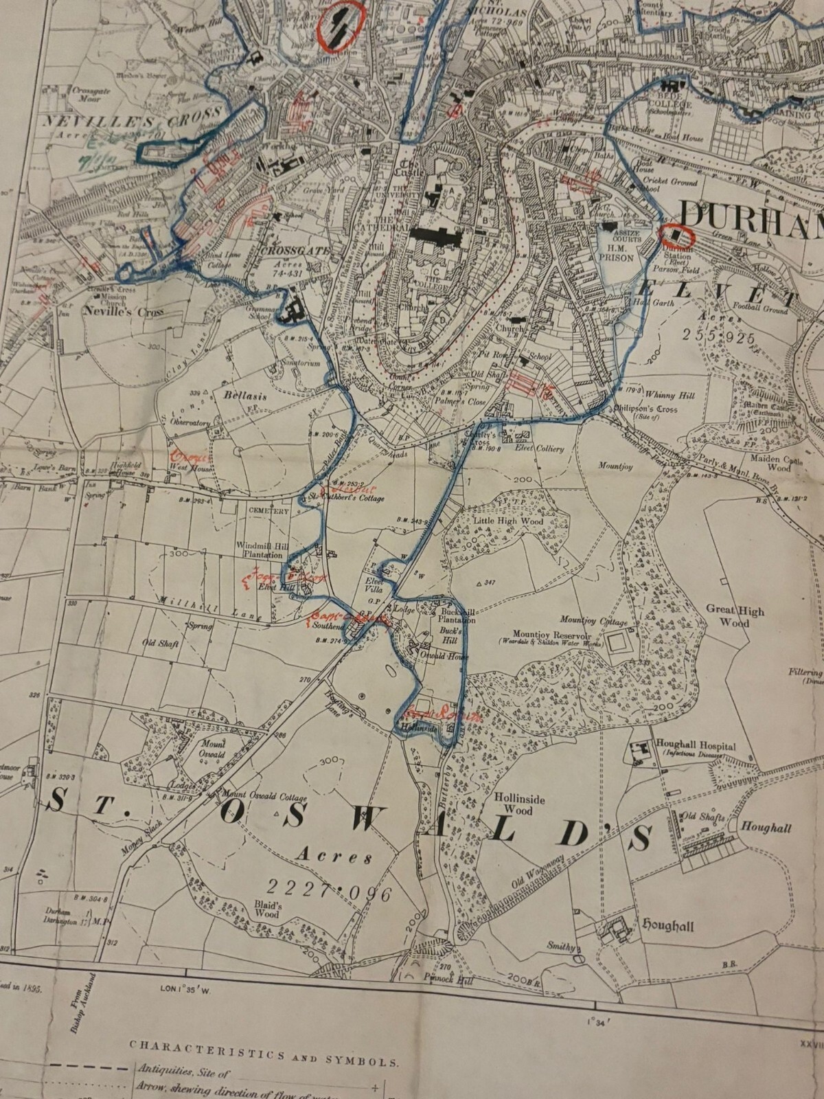 NER Durham Map 1898 Railway Parcels delivered Handwritten Nevilles Cross 1905