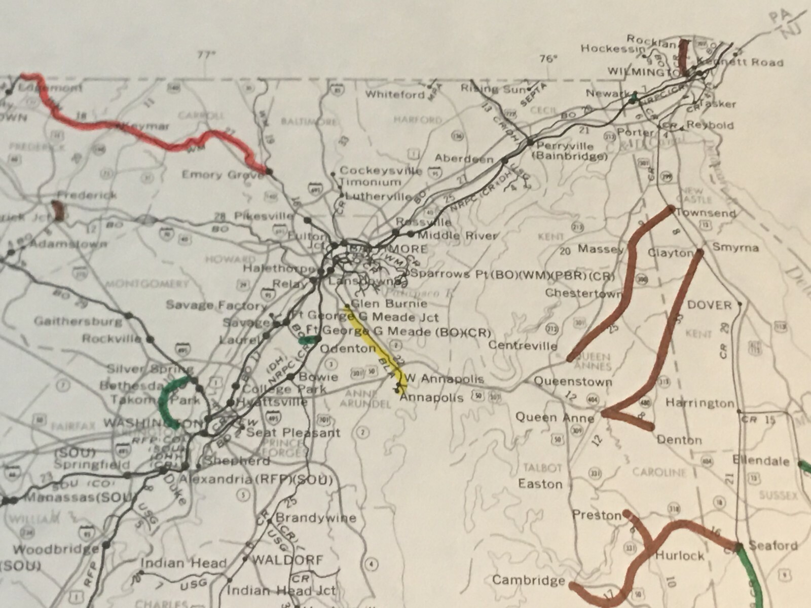 Vintage 1976 Delaware-Maryland-Virginia Railroad Transportation Map●FRA●11″x17″