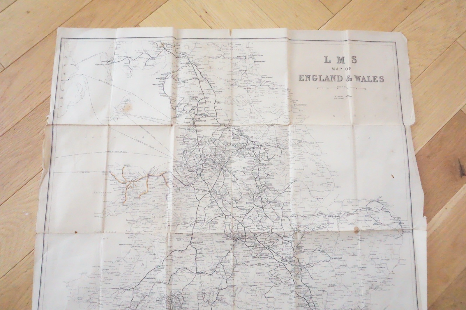 c1930s LMS Original Railway Map 69cm x 60cm