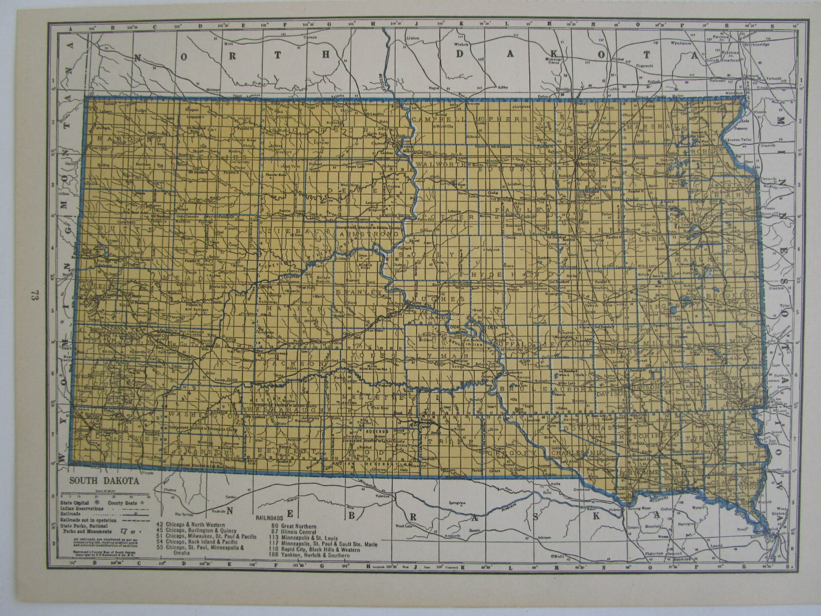 TN SD Vtg 1939 TENNESSEE RAILROAD Map. MORGAN & FENTRESS RR ~or~ SOUTH DAKOTA
