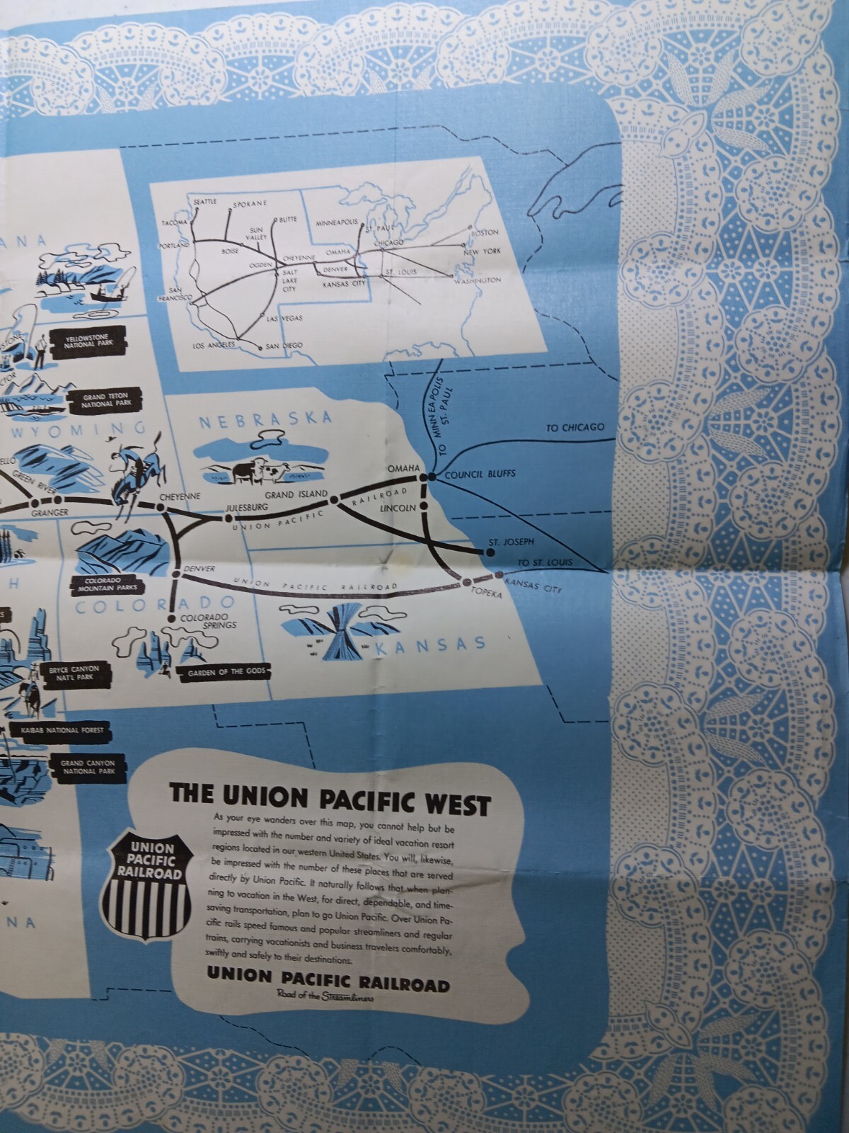 Original Vintage Union Pacific West Line Map Poster Railroad Train UPRR