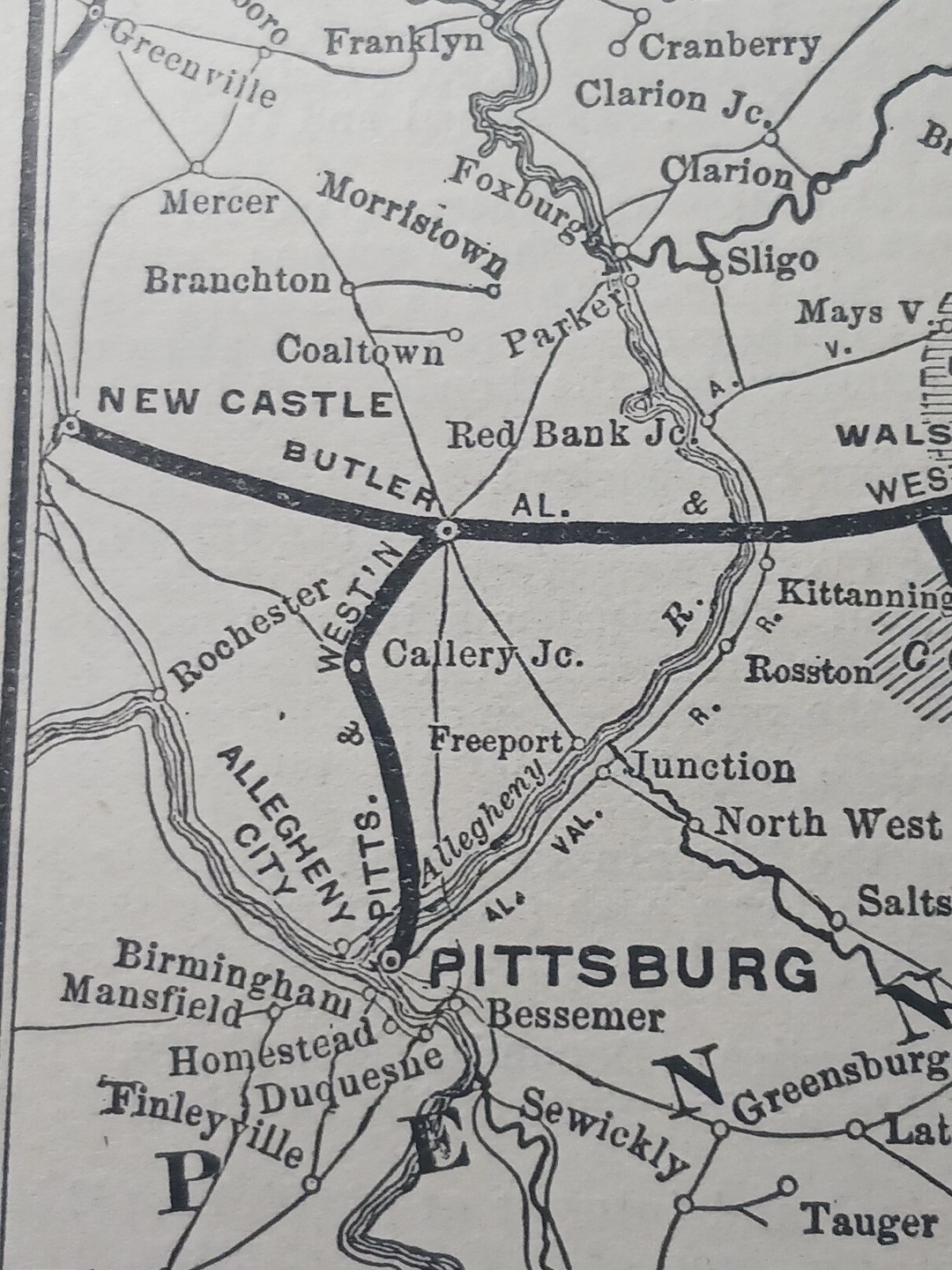 1901 Railroad Map BUFFALO ROCHESTER & PITTSBURGH RAILWAY all Train Route Lines