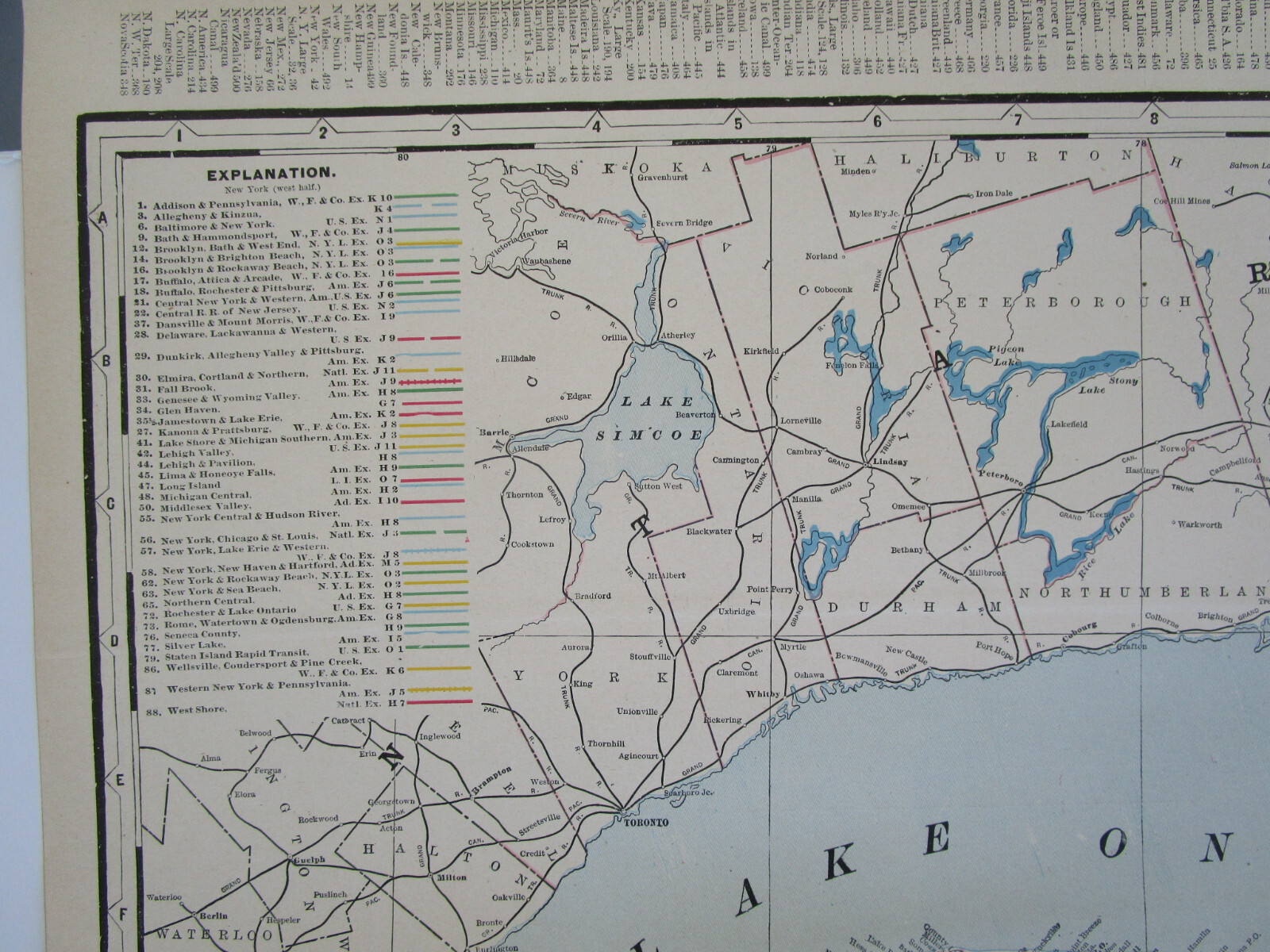 NY 1895 WESTERN NEW YORK Cram RAILROAD Map WELLSVILLE COUDERSPORT PINE CREEK RR