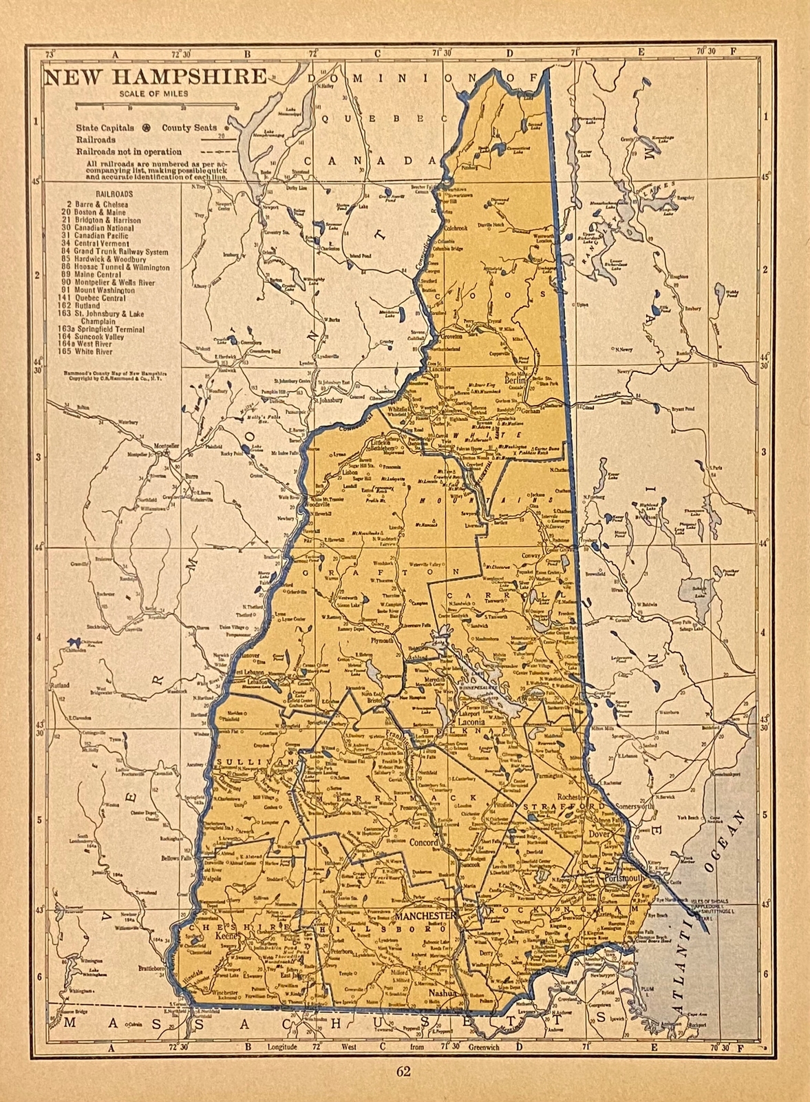 NEVADA & NEW HAMPSHIRE c 1935 County & Railroad Maps. Hammond & Co. 9×12″