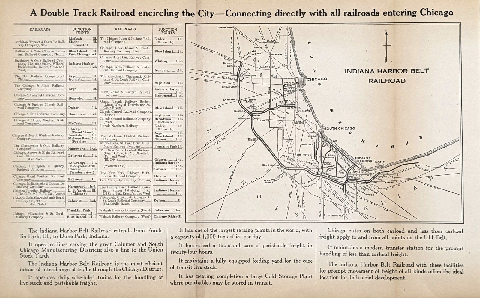 1925 INDIANA HARBOR BELT RAILROAD Map ORIGINAL Chicago – Gary – Indiana Harbor