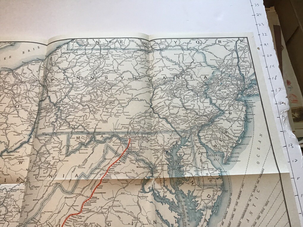 vintage railroad map: 33×22″ NORFOLD & WESTERN Railway dec 31, 1942