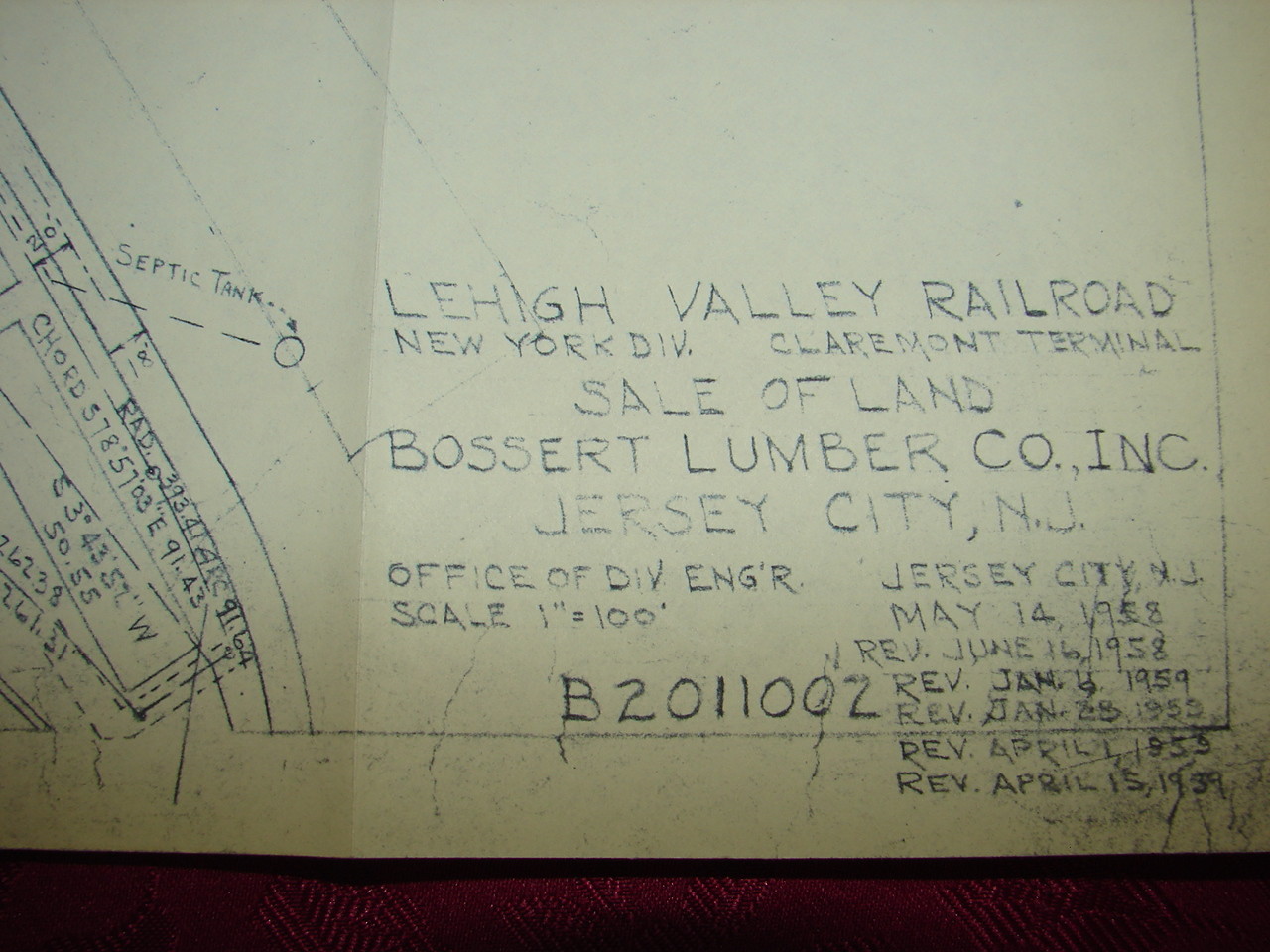 LVRR – Sale of Land Bossert Lumber Co. Claremont Terminal Jersey City, N J 1958
