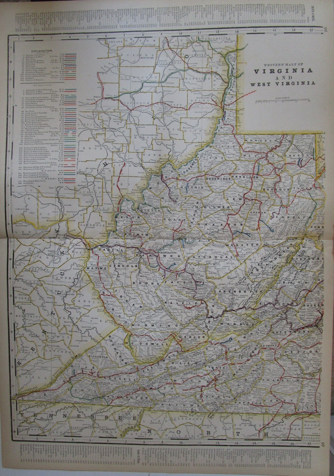 VA WV 1898 WESTERN VIRGINIA, W. VA STEAM RAILROAD Map. GLADE CREEK & RALEIGH RR