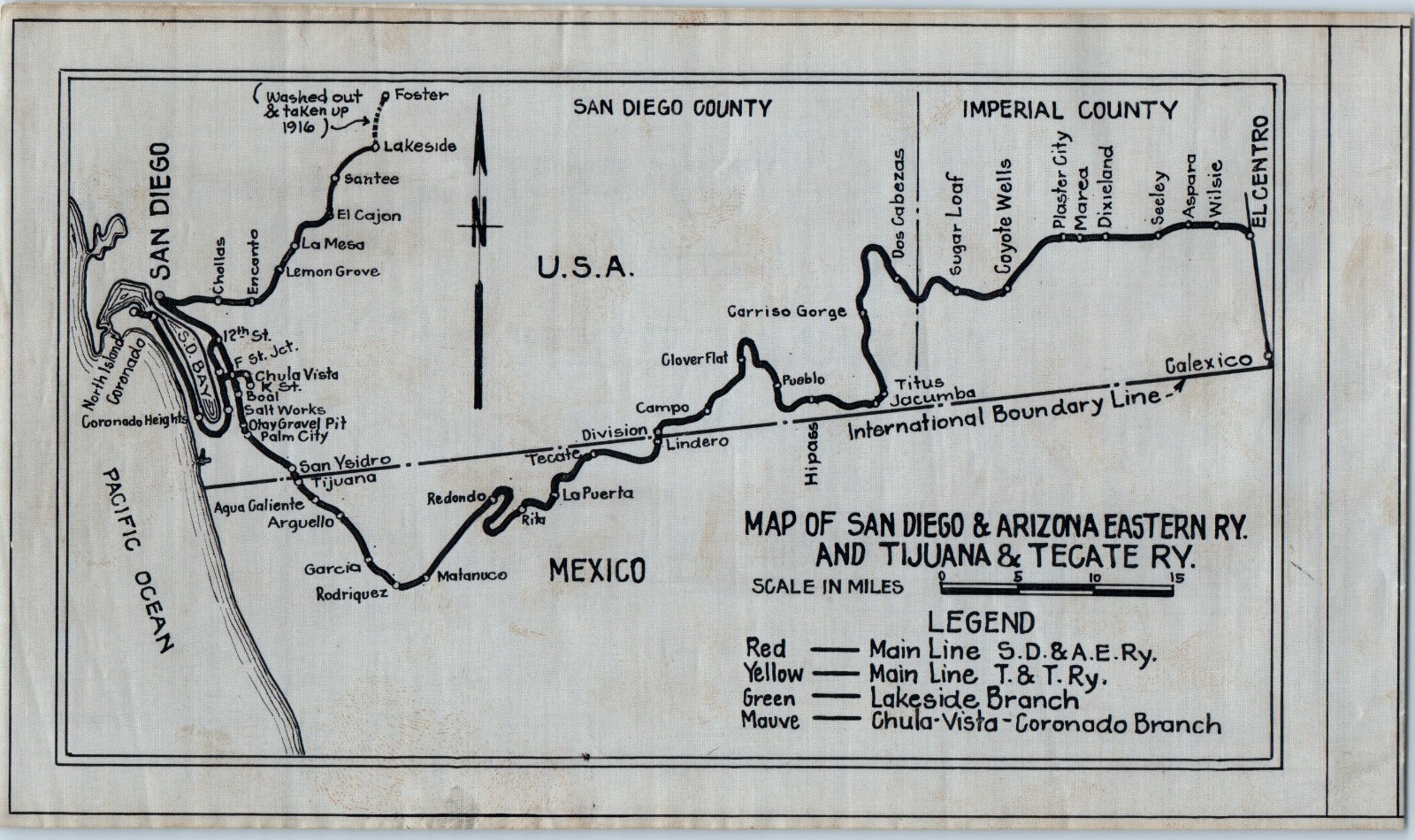 1943 San Diego & Arizona Eastern Ry Railroad Map Mileage Booklet Tijuana Tecate